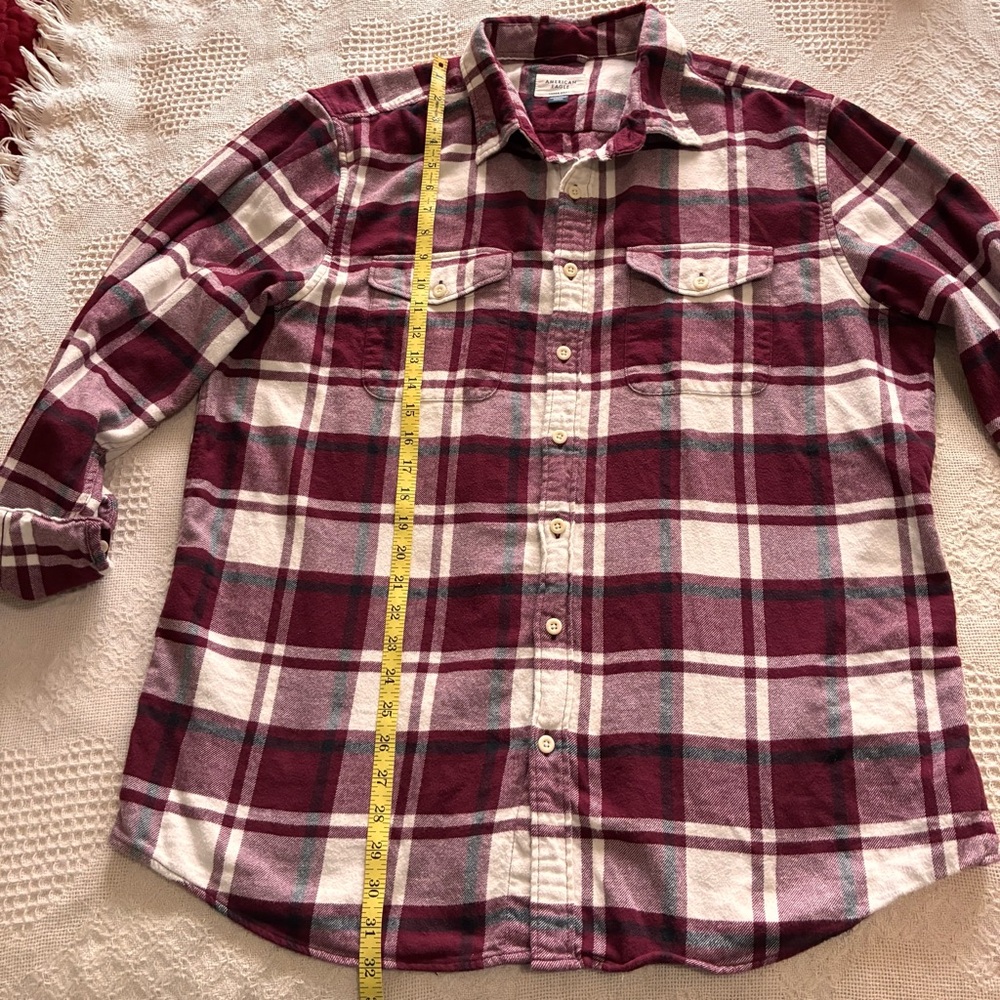American Eagle Plaid Flannel Shirt & Graphic Tee Combo Set Grunge Burgundy Sz XL - Picture 8 of 11